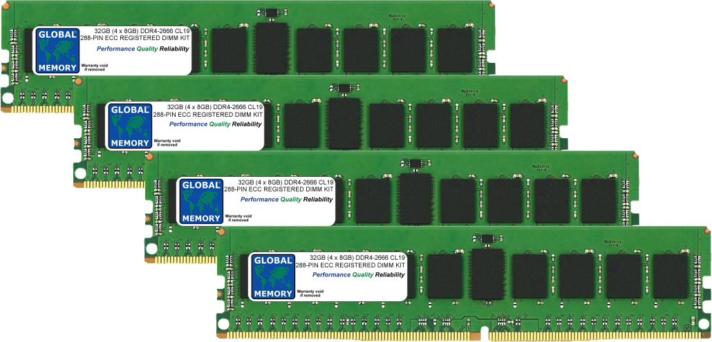 32GB (4 x 8GB) DDR4 2666MHz PC4-21300 288-PIN ECC REGISTERED DIMM (RDIMM) MEMORY RAM KIT FOR SERVERS/WORKSTATIONS/MOTHERBOARDS (4 RANK KIT CHIPKILL)